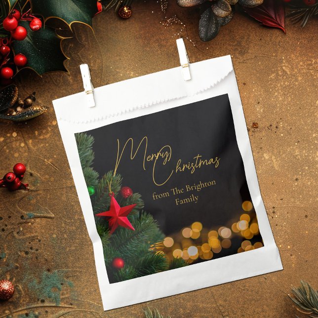 Twinkling Gold Lights Modern Merry Christmas Party Favour Bags (Creator Uploaded)