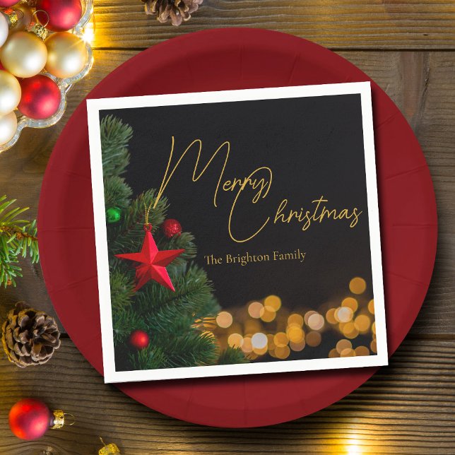 Twinkling Gold Lights Modern Merry Christmas Party Napkin (Creator Uploaded)