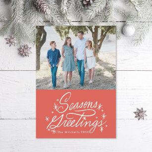 Twinkling Hand Lettered Seasons Greetings Photo Holiday Card