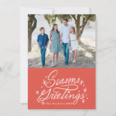 Twinkling Hand Lettered Seasons Greetings Photo Holiday Card (Front)