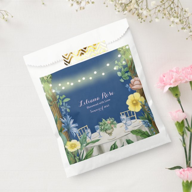 Twinkling Lights Blue Floral Garden Bridal Shower Favour Bags (Sealed)