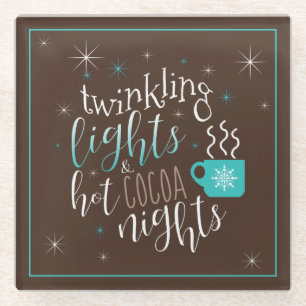 Twinkling Lights Hot Cocoa Nights ID593 Glass Coaster