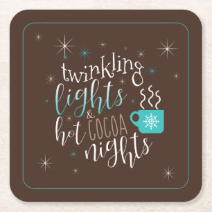 Twinkling Lights Hot Cocoa Nights ID593 Square Paper Coaster