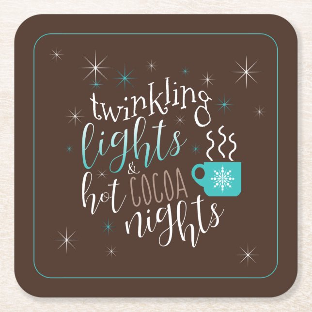Twinkling Lights Hot Cocoa Nights ID593 Square Paper Coaster (Front)