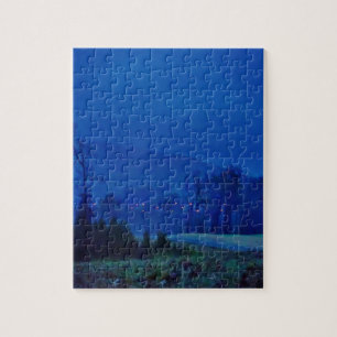 Twinkling Lights in a Blue Mountain Mist Jigsaw Puzzle
