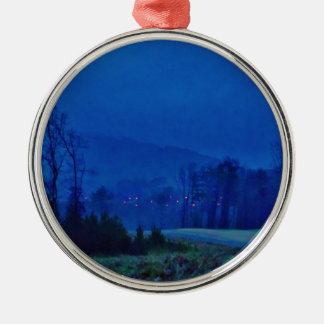 Twinkling Lights in a Blue Mountain Mist Metal Tree Decoration