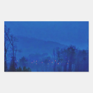 Twinkling Lights in a Blue Mountain Mist Rectangular Sticker