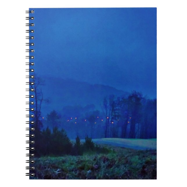 Twinkling Lights in a Blue Mountain Mist Spiral Notebook (Front)