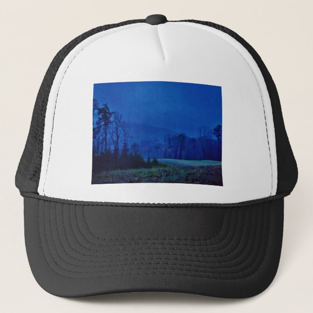 Twinkling Lights in a Blue Mountain Mist Trucker Hat (Front)