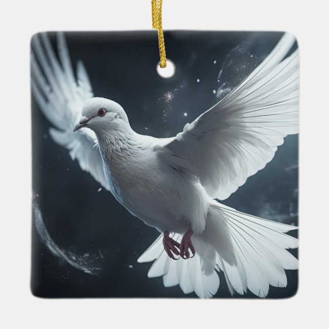 Twinkling Lights White Peace Dove Ceramic Ornament (Front)