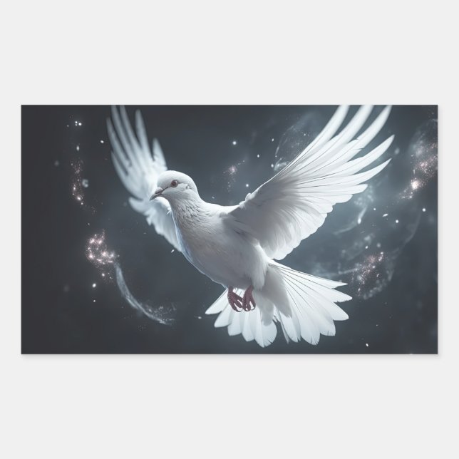 Twinkling Lights White Peace Dove Rectangular Sticker (Front)