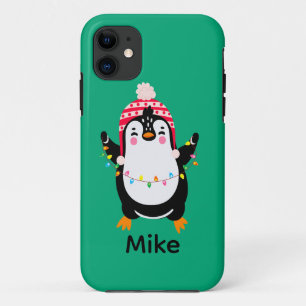 Twinkling Penguin with Christmas Lights Case-Mate iPhone Case