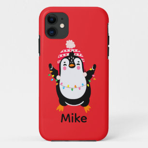 Twinkling Penguin with Christmas Lights Case-Mate iPhone Case