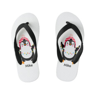 Twinkling Penguin with Christmas Lights Kid's Jandals