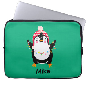 Twinkling Penguin with Christmas Lights Laptop Sleeve