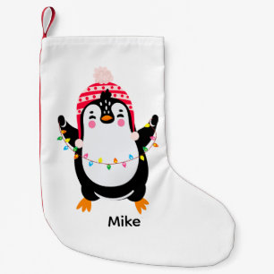 Twinkling Penguin with Christmas Lights Small Christmas Stocking
