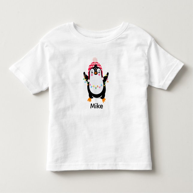 Twinkling Penguin with Christmas Lights Toddler T-Shirt (Front)