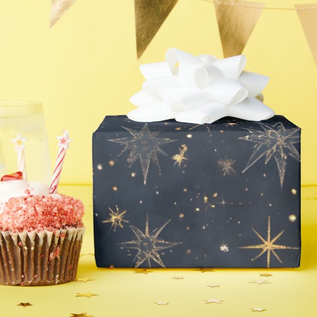Twinkling Silver & Gold Stars Wrapping Paper (Birthday Party)