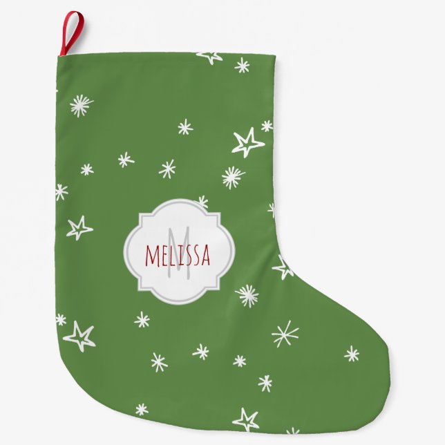 Twinkling Stars Monogram Christmas Stocking (Front)