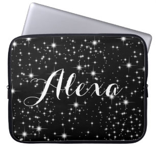 Twinkling Stars on Black    Laptop Sleeve