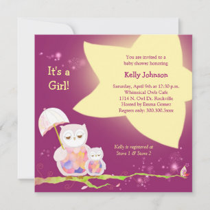 Twinkling Stars Owl Baby Girl Baby Shower Invitation