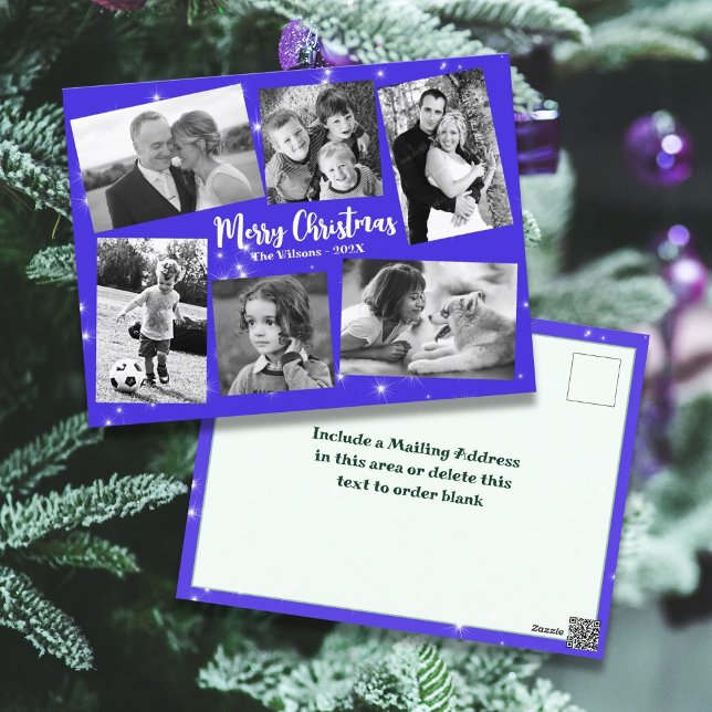 Twinkling Stars Photo Collage Merry Christmas Postcard (Creator Uploaded)