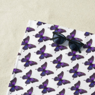 Twinkling Wings: Purple Sparkle Butterfly Beach Towel