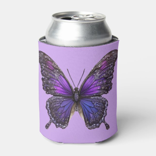 Twinkling Wings: Purple Sparkle Butterfly Can Cooler (Can Front)