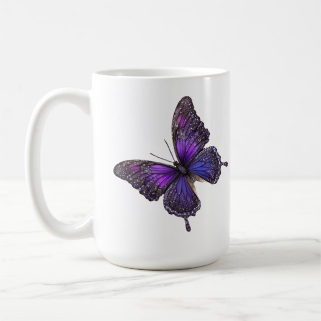 Twinkling Wings: Purple Sparkle Butterfly Coffee Mug (Left)