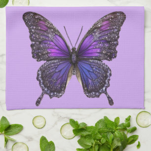 Twinkling Wings: Purple Sparkle Butterfly Tea Towel