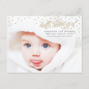 Twinkly Gold Stars Baby Girl Birth Announcement