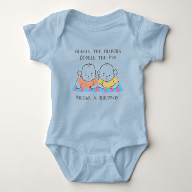 Twinnies Double the Diapers Double the fun Baby Bodysuit (Front)