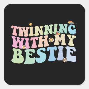 Twinning With My Bestie Groovy Retro Square Sticker