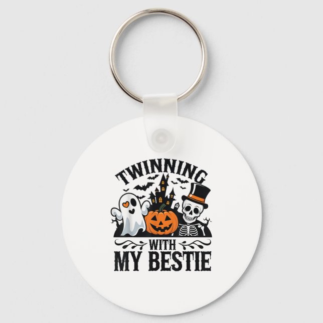 Twinning With My Ie Skeleton Halloween Matching  Key Ring (Front)
