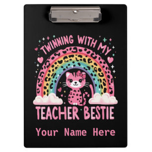 Twinning With My Teacher Bestie Rainbow Cat Lover Clipboard
