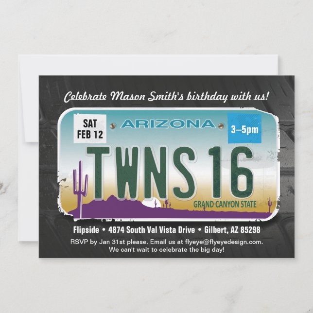 Twins 16th Birthday Arizona License Invitation (Front)
