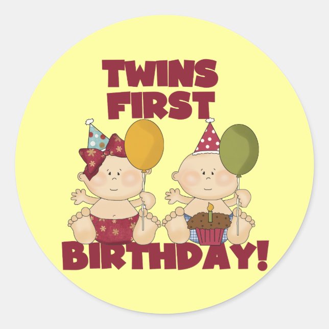 Twins 1st Birthday Boy/Girl T-shirts and Gifts Classic Round Sticker (Front)