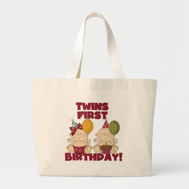 Twins 1st Birthday Boy/Girl T-shirts and Gifts Large Tote Bag (Front)