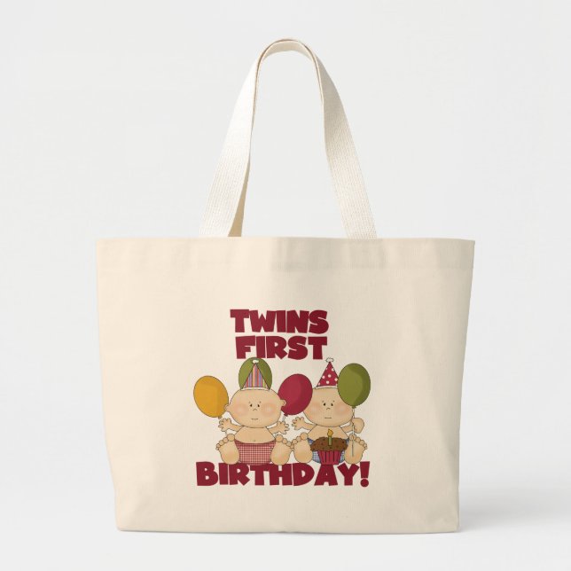 Twins 1st Birthday - Boys T-shirts and Gifts Large Tote Bag (Front)