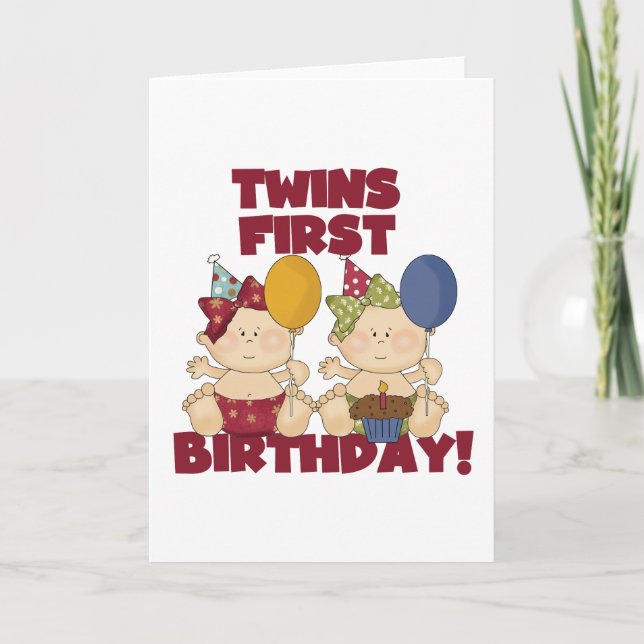 Twins 1st Birthday - Girls Tshirts and Gifts Card (Front)