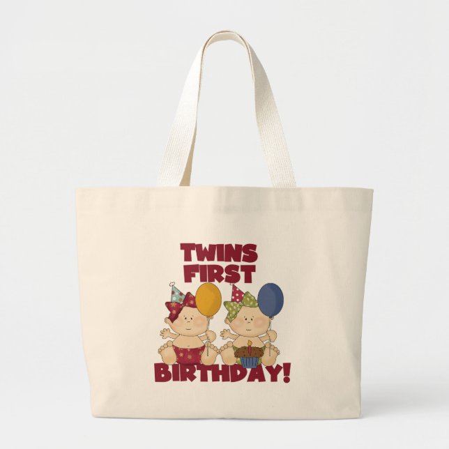 Twins 1st Birthday - Girls Tshirts and Gifts Large Tote Bag (Front)