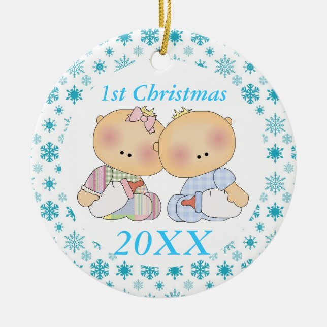 Twins 1st Christmas Personalised Keepsake Ornament (Front)