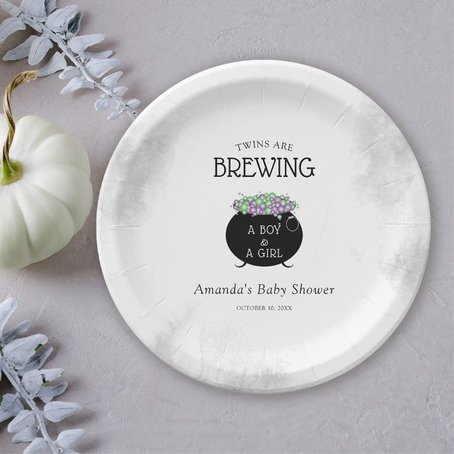 Twins Are Brewing Halloween Baby Shower Paper Plate (Creator Uploaded)