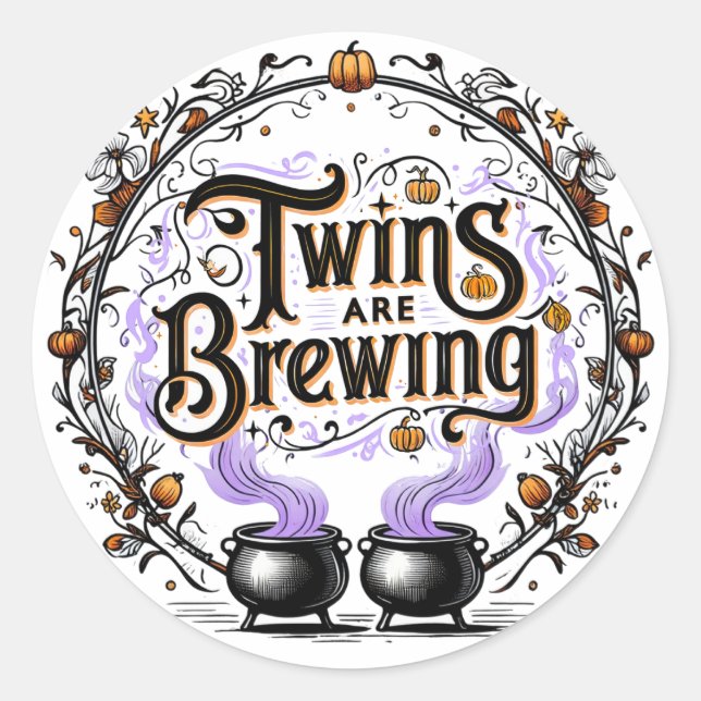 Twins Are Brewing Halloween Baby Shower Round Stic Classic Round Sticker (Front)