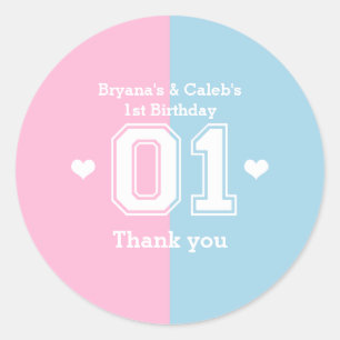 Twins Athletic 01 1st Birthday Party Favour Sticke Classic Round Sticker