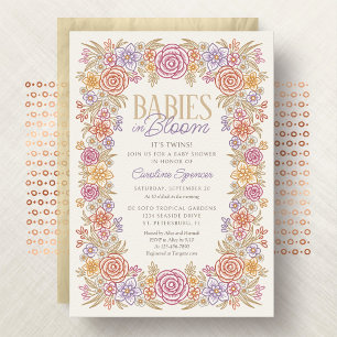 Twins Autumn Floral Floral Baby Shower Invitation