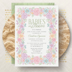 Twins Babies In Bloom Floral Baby Shower Invitation