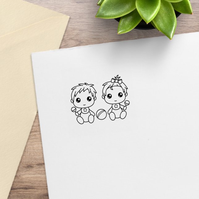 Twins Baby Boy Girl 1x1 Rubber Stamp (Creator Uploaded)