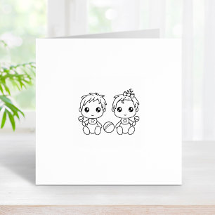 Twins Baby Boy Girl 1x1 Rubber Stamp