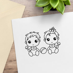 Twins Baby Boy Girl Colour Me Rubber Stamp